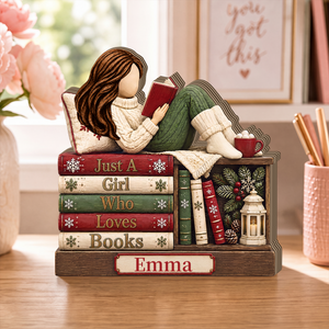 Personalized Just A Girl Who Loves Books Plaque, Winter Book Lover Theme