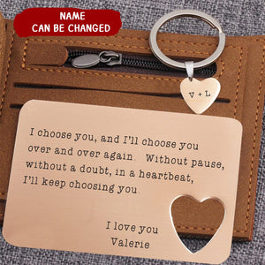 Personalized Wallet Card And Heart Keychain Set - Couple Gift
