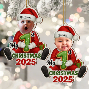 Baby 1st Christmas Ornament, Custom Photo Wood Pendent
