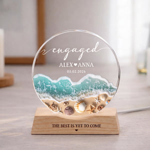Personalized Engaged Wave Night Light, Newly Engaged Home Decor