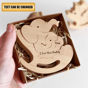 Personalized Dad And Kid Wooden Elephant Puzzle, First Father's Day Gift