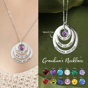 Personalized Name Necklace With Custom Engraving And Birthstone-Gift For Grandma