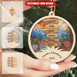 Personalized Travel Adventure 2 Layered Wooden Christmas Ornament