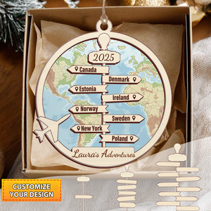 Traveling Destination, Personalized 2 Layered Suncatcher Ornament