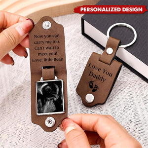 Daddy Carry Me New Born Keepsake - Personalized Leather Upload Photo Keychain