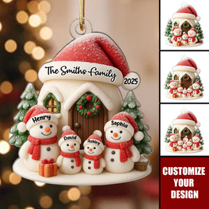 Personalized Snowman Family Acrylic 3D Christmas Ornament