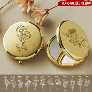 Personalized Small Mirror With Birthday Flower And Name-Gift For Her