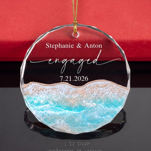 Personalized Beach First Christmas Engaged Married Glass Ornament
