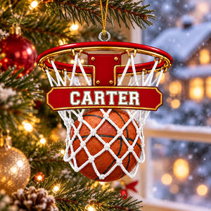 Personalized Custom Name Basketball Hoop Ornament, Sports Keepsake Gift for Players and Coaches