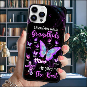 Sparkling Jesus Butterfly Grandma Grandkids, When God Made Grandkids He Gave Me The Best Personalized Phone Case
