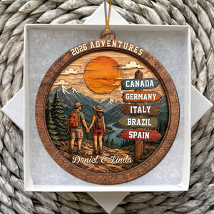 Custom Travel Adventure Ornament, Couple Traveling Destination Christmas Gifts