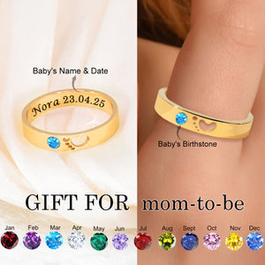 Personalized Name Date Memorial Ring With Birthstone, New Mother's Gift