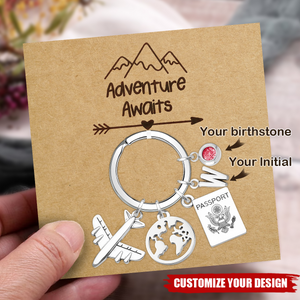 Adventure Awaits - Personalized Birthstone Travel Keychain Gift