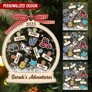Personalized Travel Adventures Ornament, Christmas Gift for Traveler