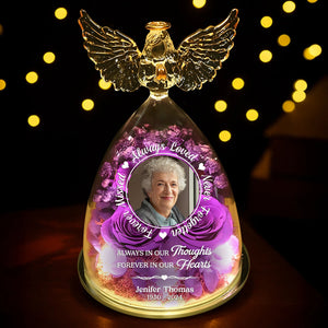 Always In Our Thought - Personalized Photo Angel Dome With Preserved Flowers