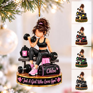 Personalized Gym Girl Christmas Ornament, Custom Fitness Gift