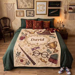 Personalized Enchanted Academy Flannel Blanket, Wizarding World Fantasy Gift