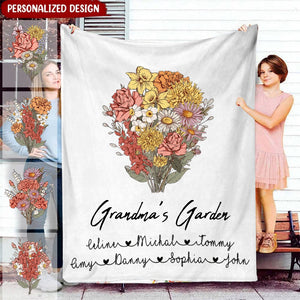 Grandma Mom's Garden Personalized Flower Blanket