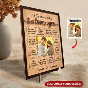 12 Reasons Why I Love You- Personalized 2 Layers Wooden Photo Plaque