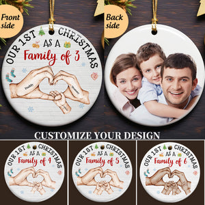 Our First Christmas As A Family Circle Ornament-Upload Photo