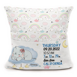 Sleeping Animal Baby Boy Girl Birth Announcement - Personalized Pocket Pillow