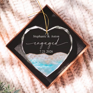 Personalized Beach First Christmas Engaged Married Glass Ornament