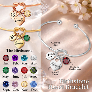 Personalized Birthstone Heart Bracelet, Milestone Birthday Gift