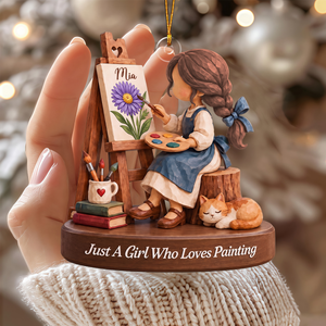Personalized Birth Flower Artist Girl Ornament