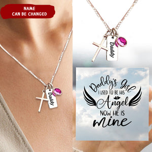 Personalized Dad Memorial Birthstone Necklace with Cross Charm