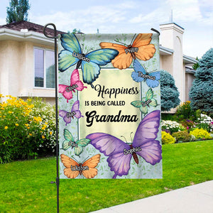 Lovely Grandma Mom Butterfly Kids, Happiness Is Being Called Nana Personalized Flag