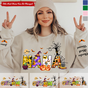 Personalized Grandma Halloween Alphabet Doodle Witch Bat Sweatshirt