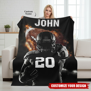 Personalized Football Blanket - Football Gift For Dad, Husband, Son, Kid, Team