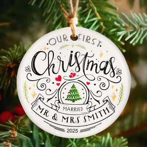 Our First Christmas - Custom Newlywed Ceramic Ornament