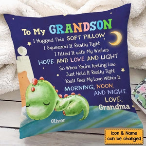 Personalized Gift For Grandson Sleeping Dino "To my Grandson" Pillow