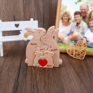 Custom Rabbit Family Wooden Puzzle - Anniversary Gift For Mom, Grandma, Couple