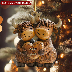 Cute Highland Cow Couple - Personalized Highland Cow Ornament