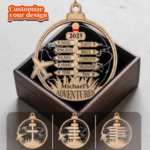 Custom Travel Adventure Ornament, Christmas Gift For Traveler