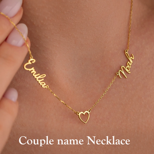 Personalized Two Name Necklace with Heart, Gift for Wife Girlfriend