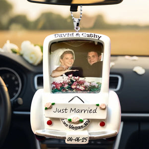 Just Married Wedding Car - Custom Photo 1st Christmas Ornament