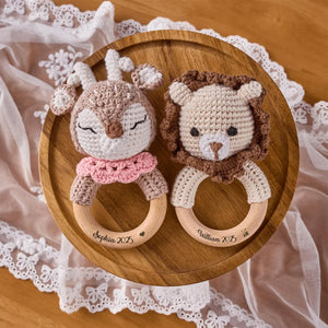 Personalized Crochet Baby Rattle Grasping Toy, Baby Shower Gift