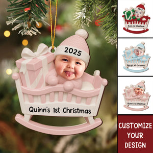 Baby In A Cradle, Custom Christmas Ornament For New Parents