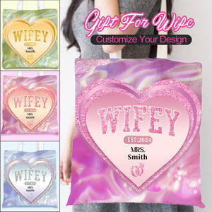 Gift for Her,Wifey Est Heart- Couple Personalized Tote Bag