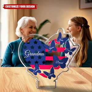 Mimi Butterfly American Flag Heart 4th Of July, Personalized Acrylic Plaque