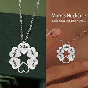 Personalized Hearts Clover Necklace With Kids' Names For Mom