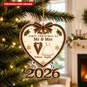 Custom First Christmas Wooden Ornament - Personalized Anniversary Christmas Wedding Gifts