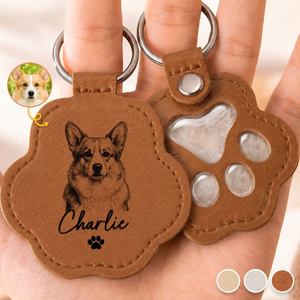 Custom Photo Leather Pet Hair Keychain, Memorial Sympathy Gifts For Dogs, Cats