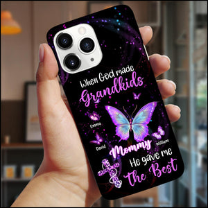 Sparkling Jesus Butterfly Grandma Grandkids, When God Made Grandkids He Gave Me The Best Personalized Phone Case