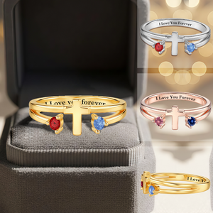 I Love You Forever,Personalized Birthstone Cross Ring