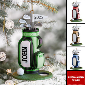 Personalized Golf Bag Ornament, Custom Name Golf Lover Christmas Ornament