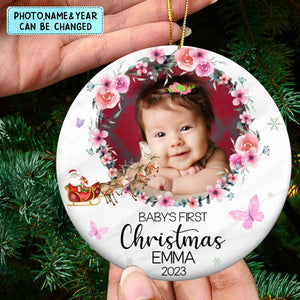 Baby Girl 1st Christmas - Personalized Ceramic Photo Ornament